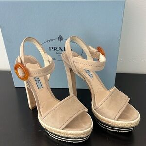 Women’s PRADA beige suede high heel/platform shoes size 8…used condition